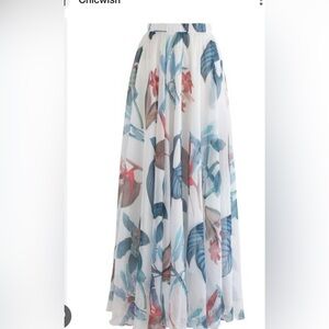 Chicwish White Maxi Skirt with Blue and Pink Botanical Print